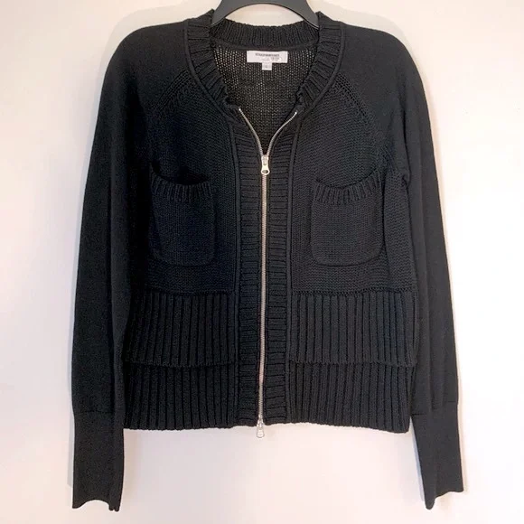 KaufmanFranco Black Zip Knit Cardigan Jacket - Picture 3 of 10